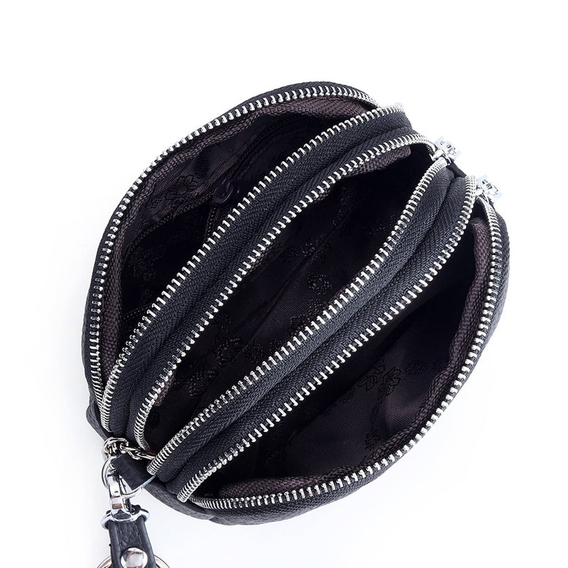 Cowhide Three-Layer Zipper Hand-Held Coin Purse Women'S New Multi-Compartment Hand-Held Coin Purse Leather Mini Hand-Held Small Bag - Image 4